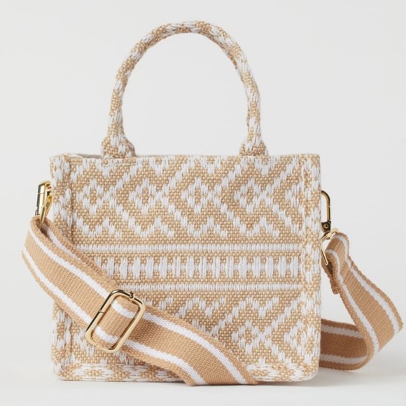 H&M Bags H M Small Tote Bag Jacquard And Jute Weave Poshmark